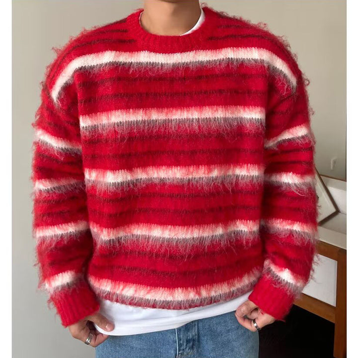 Herren Gemütlicher Grobstrickpullover mit Streifen Drune