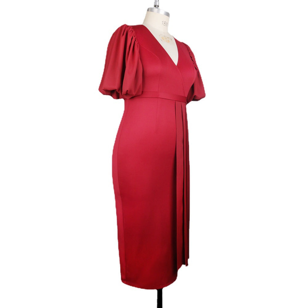 Damen Elegantes, figurbetontes Midi-Kleid mit plissierten Details Drune