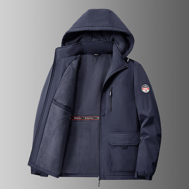 Herren nan gefütterte Softshell-Winterjacke mit Teddyfutter, verstellbarer Kapuze und multifunktionalen Taschen Drune