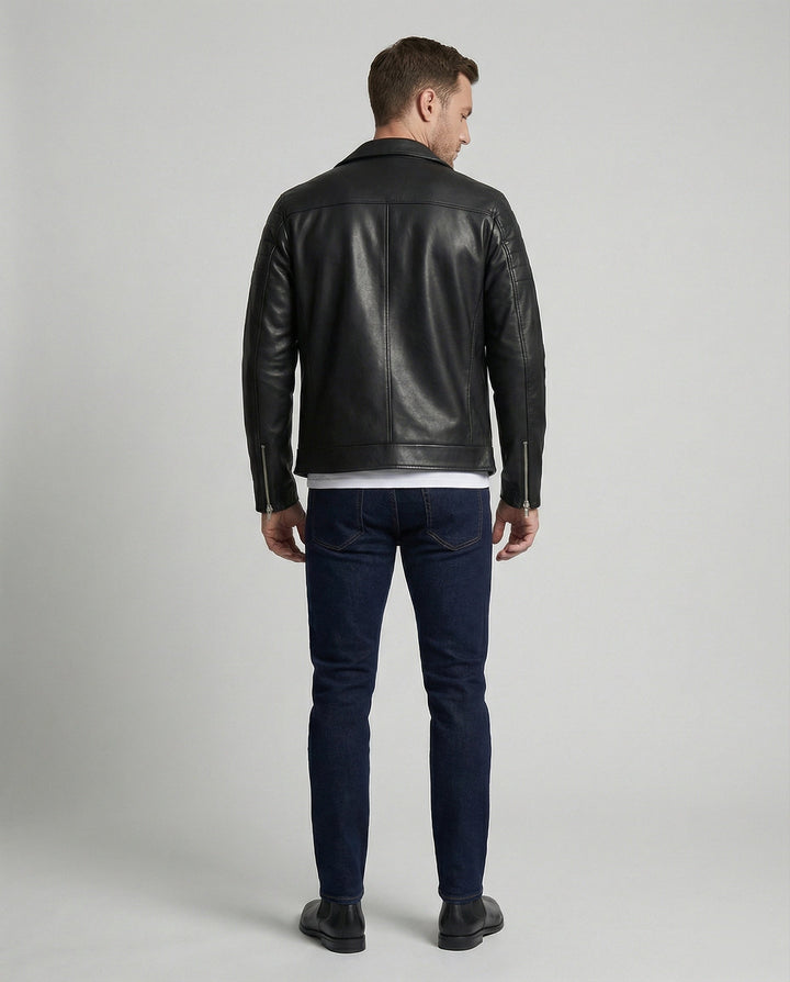 Herren Kunstleder Bikerjacke mit Ziersteppung