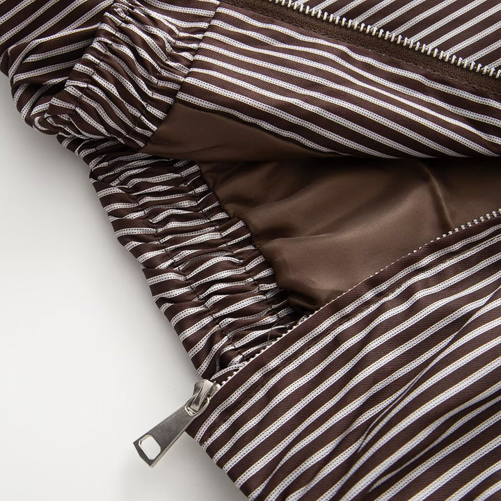 Damen Leichte gestreifte Blousonjacke mit Reißverschluss, Hemdkragen und elastischem Saum Drune