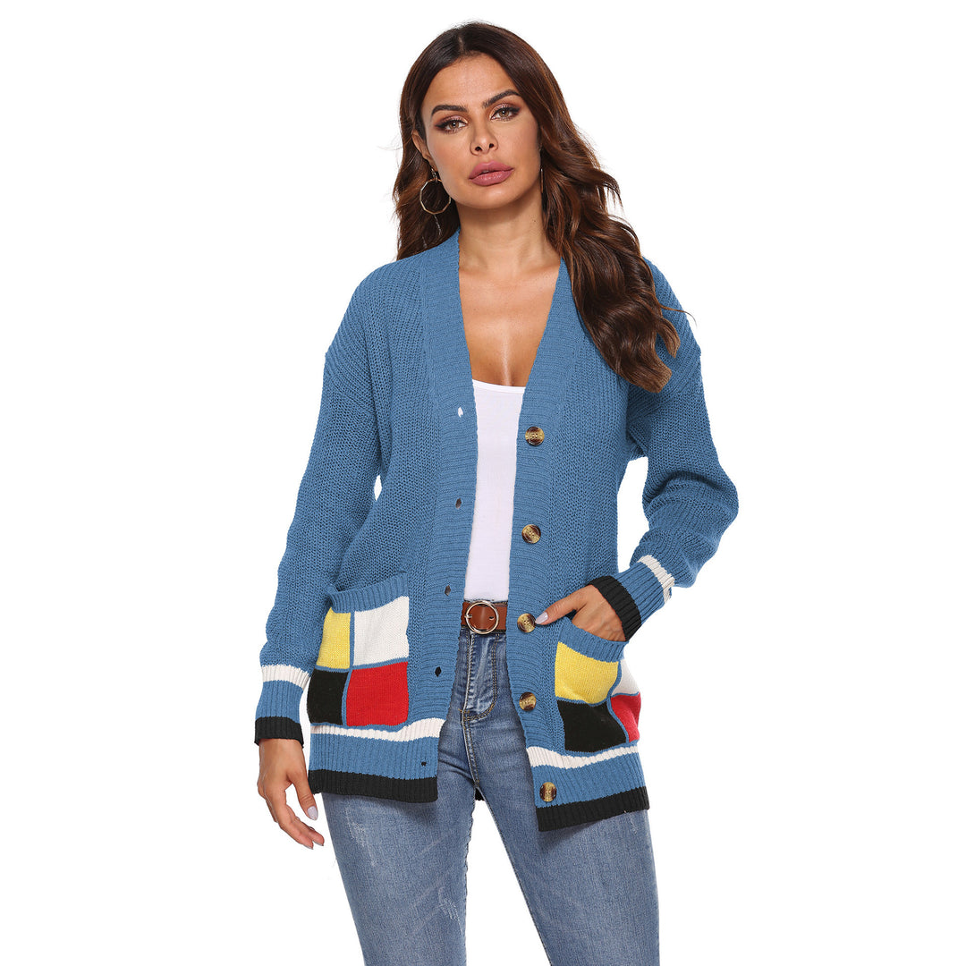 Damen Strickjacke mit bunten Akzentdetails und großen Knöpfen Drune