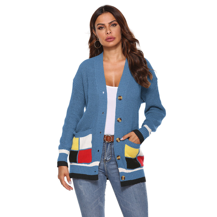 Damen Strickjacke mit bunten Akzentdetails und großen Knöpfen Drune