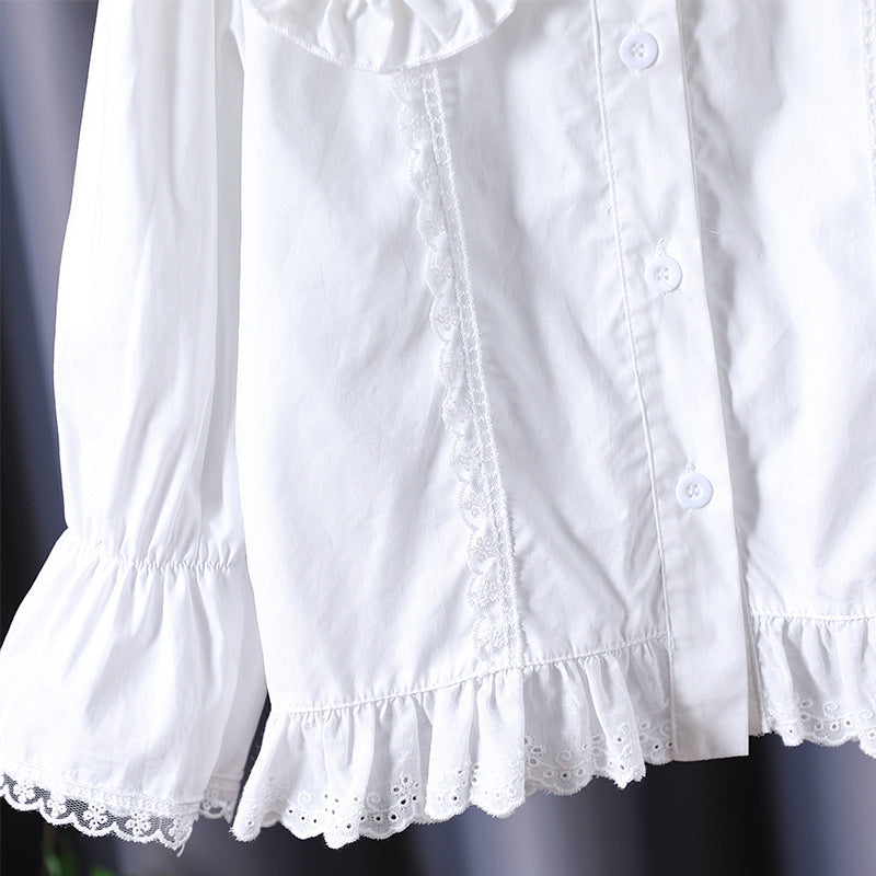 Damen Bluse mit nostalgischem Kragen und Rüschendetails Drune