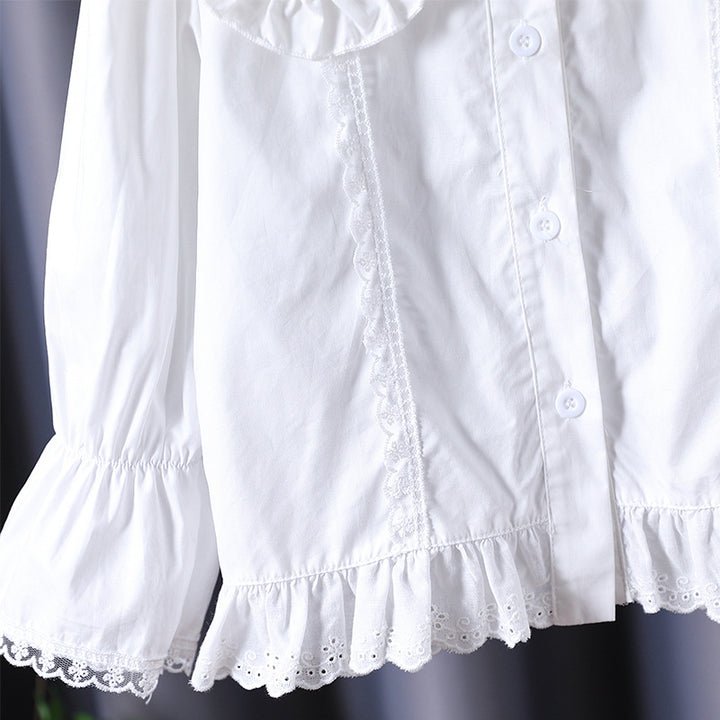 Damen Bluse mit nostalgischem Kragen und Rüschendetails Drune