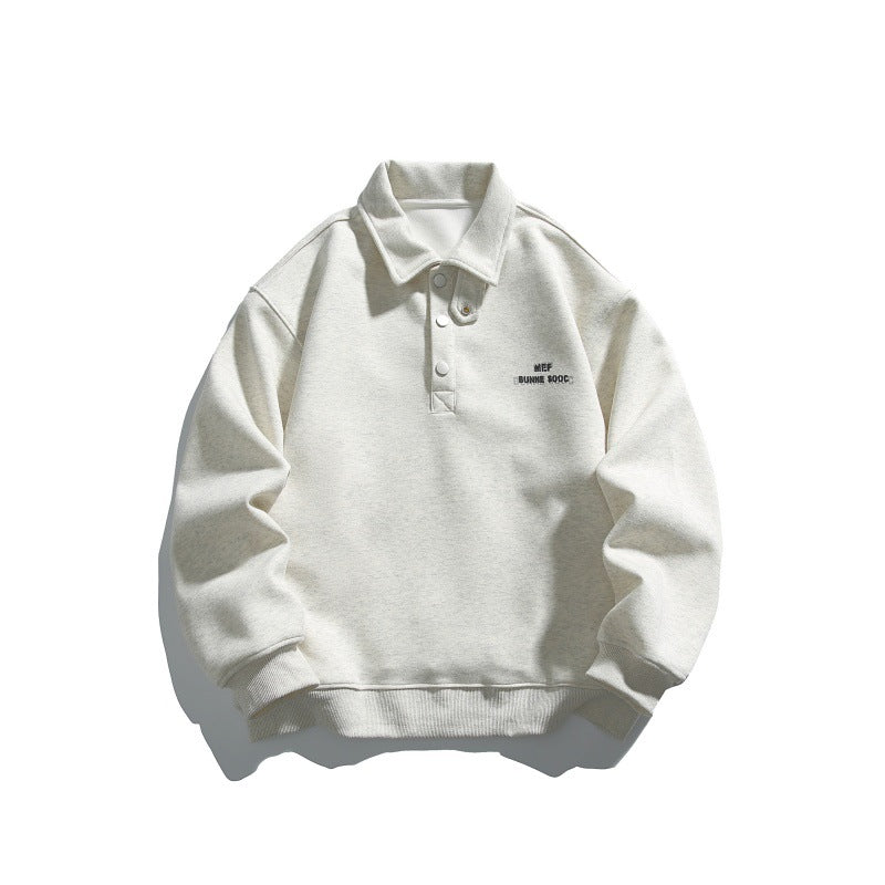 Unisex Casual-Polo-Sweatshirt mit kurzem Druckknopfverschluss und geripptem Saum Drune