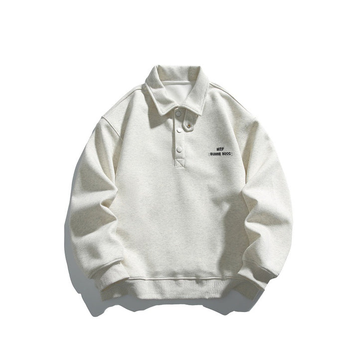 Unisex Casual-Polo-Sweatshirt mit kurzem Druckknopfverschluss und geripptem Saum Drune