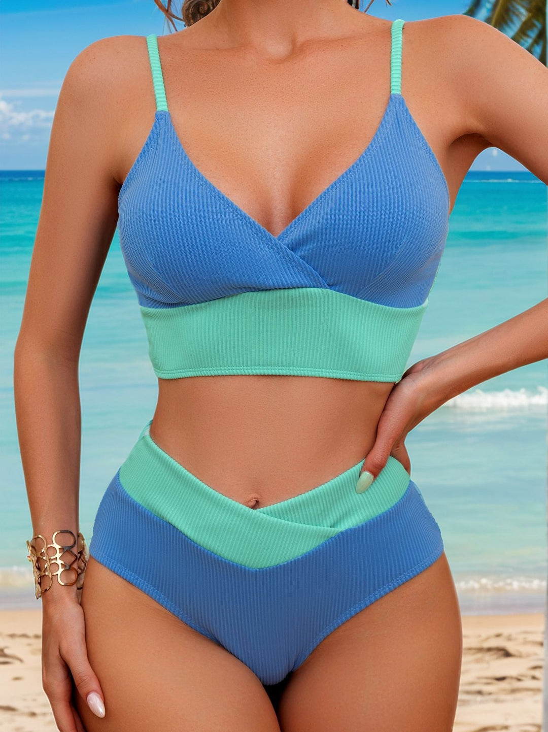 Damen Sportliches Bikini-Set mit hohem Bund und elegantem Wickeldesign Drune