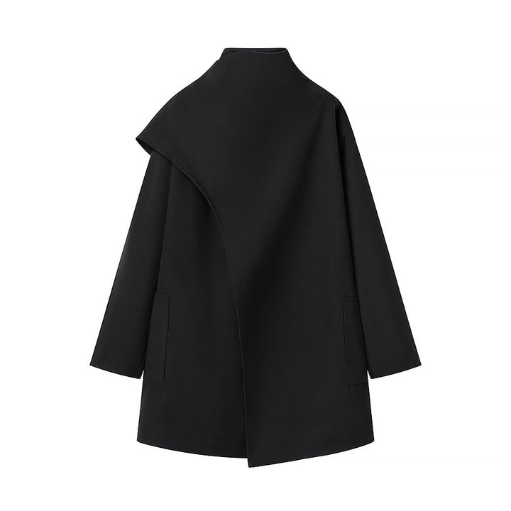 Damen Asymmetrischer Wollmix-Mantel mit Cape-Überwurf und Stehkragen Drune