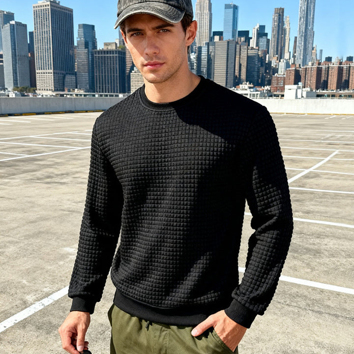 Herren Strukturierter Waffelstrick-Pullover aus Baumwollmix mit Rundhalsausschnitt Drune
