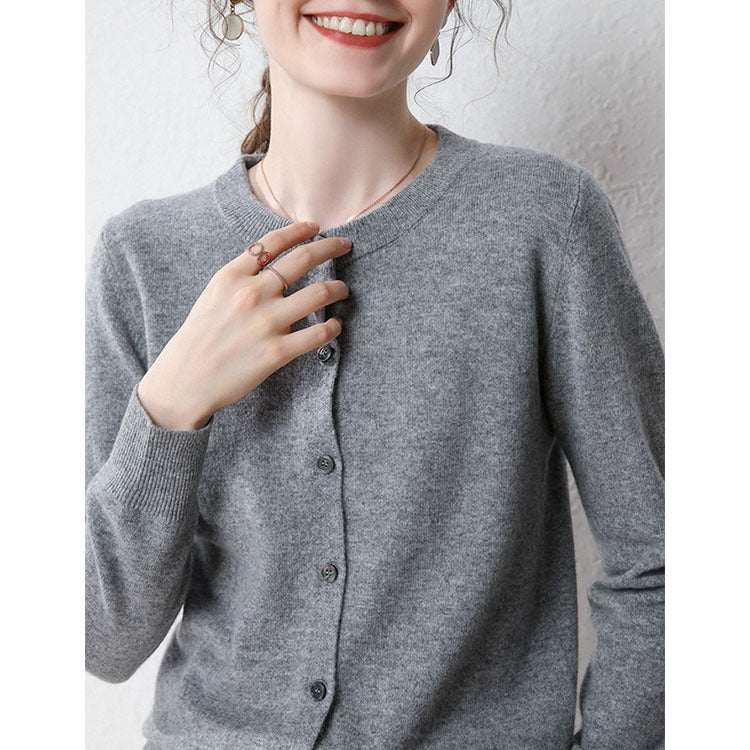 Damen Langärmliger Cardigan aus weichem Feinstrick mit Knopfleiste Drune