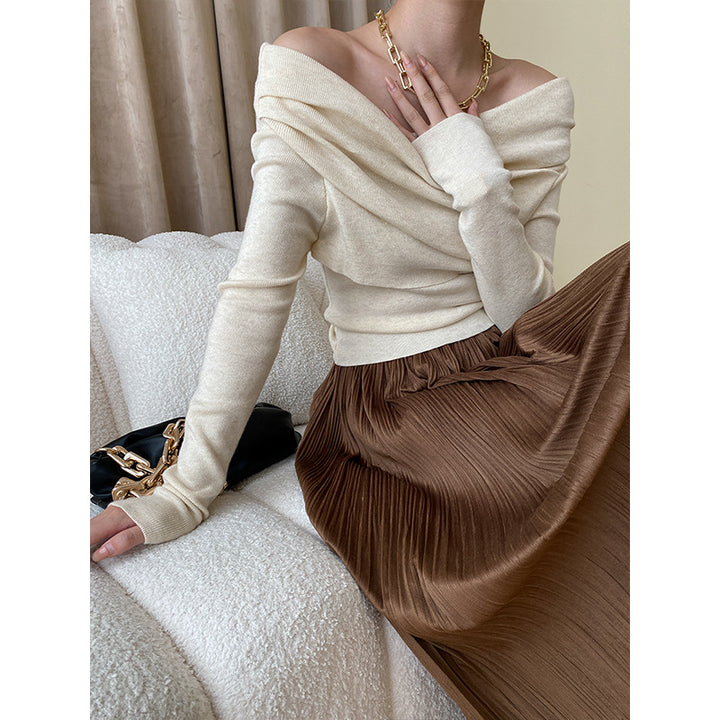 Damen Elegantes Oberteil mit asymmetrischem Kragen und gerafften Details Drune