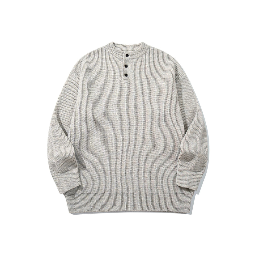 Herren Grobstrick-Henleypullover mit halber Knopfleiste und Rippbündchen Drune
