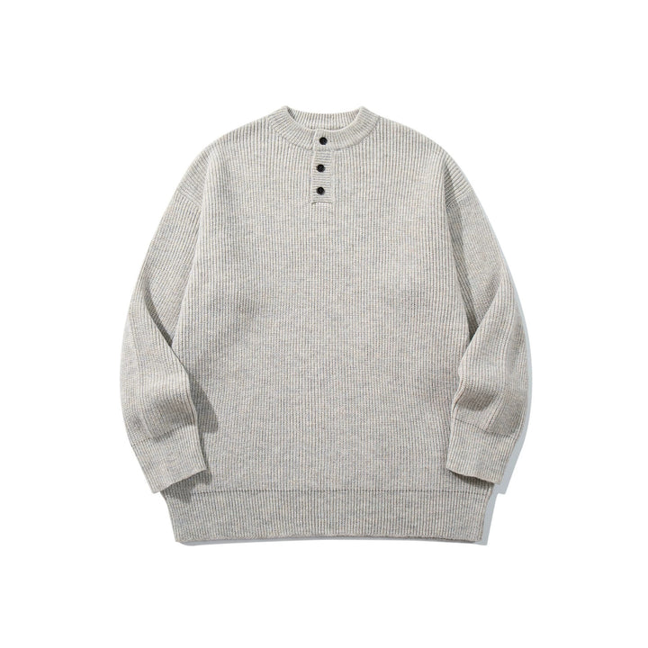 Herren Grobstrick-Henleypullover mit halber Knopfleiste und Rippbündchen Drune