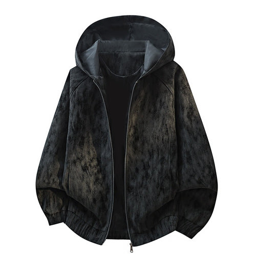 Herren Oversize Kapuzenjacke aus Velourslederimitat mit durchgehendem Reißverschluss und elastischem Saum Drune