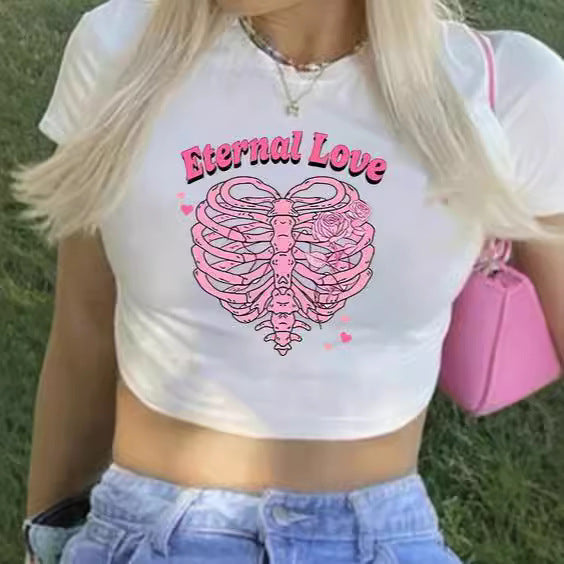 Damen Crop-T-Shirt mit kreativem Nostalgie-Druck und lässigem Schnitt Drune
