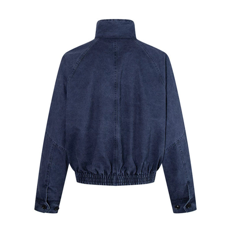 Damen kurze Oversize-Bomberjacke mit Stehkragen, Knopfleiste und elastischem Saum Drune