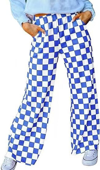 Damen Karierte Palazzo-Hose mit elastischem Bund und praktischen Seitentaschen Drune