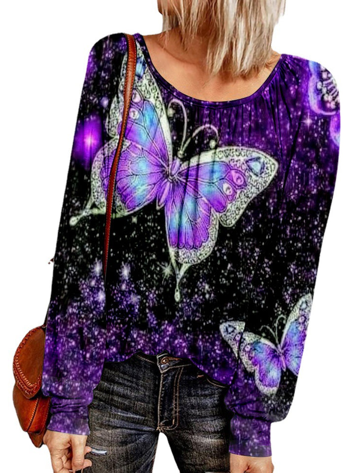 Damen Ethno-Print Oversize-Tunika mit Rundhalsausschnitt und langen Ballonärmeln Drune