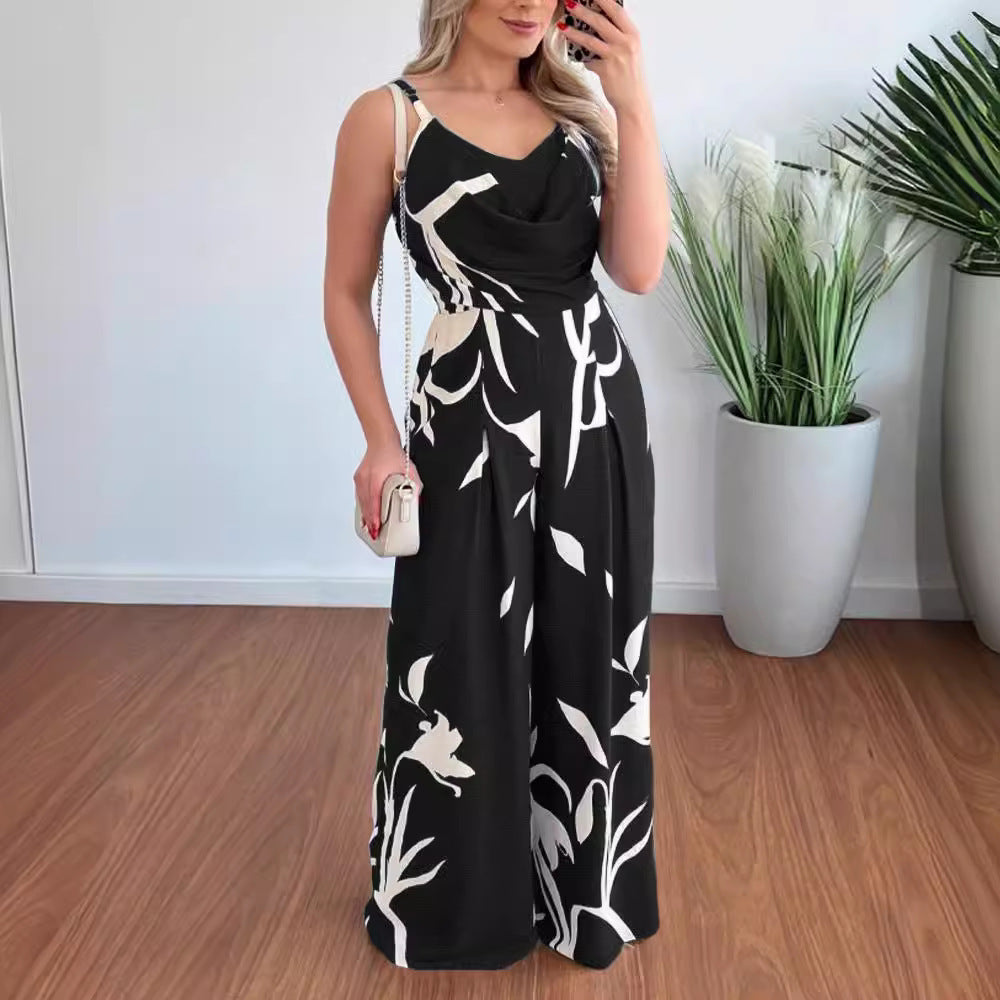 Damen Eleganter Jumpsuit mit fließendem Stoff und modischem Blumenmuster Drune
