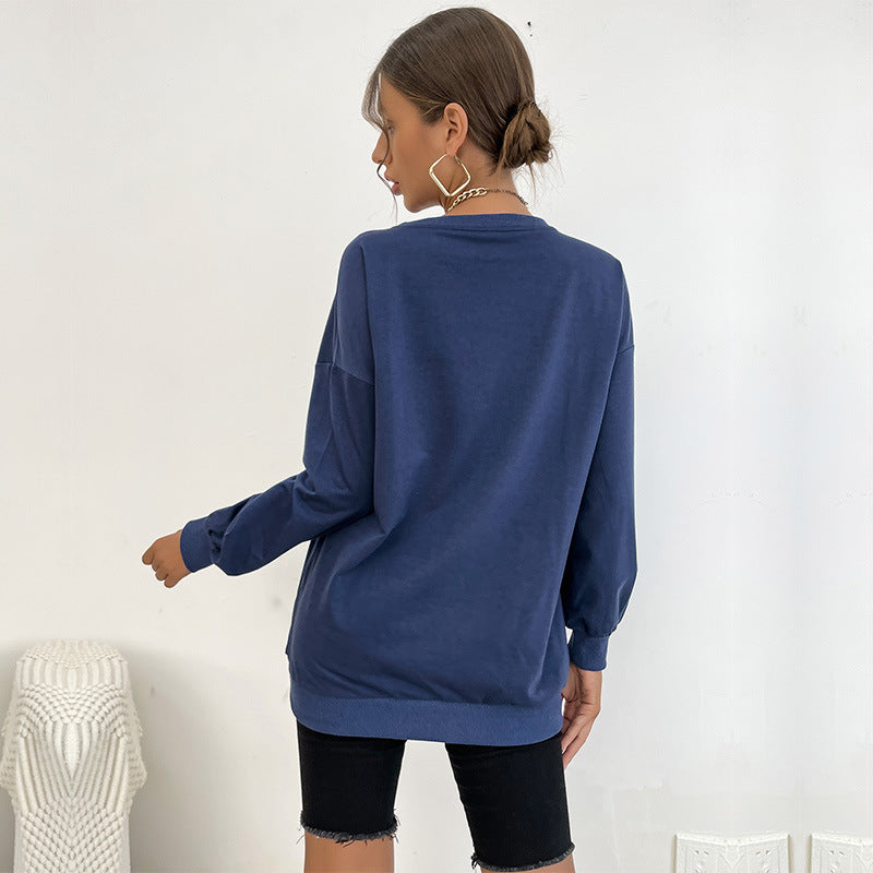 Damen Oversize-Sweatshirt mit College-Print, Rundhalsausschnitt und gerippten Bündchen Drune