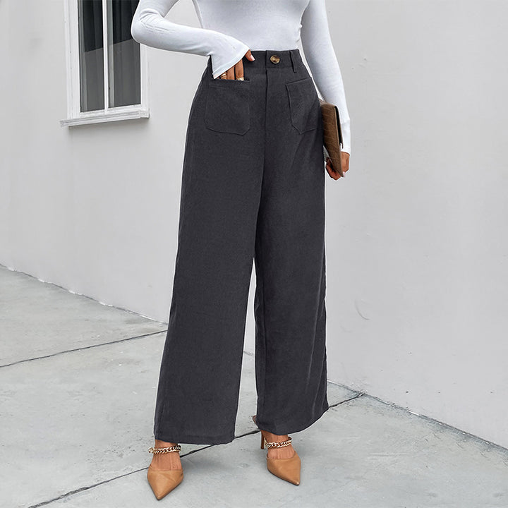 Damen Weite Cordhose mit hoher Taille, aufgesetzten Taschen und weitem Bein Drune
