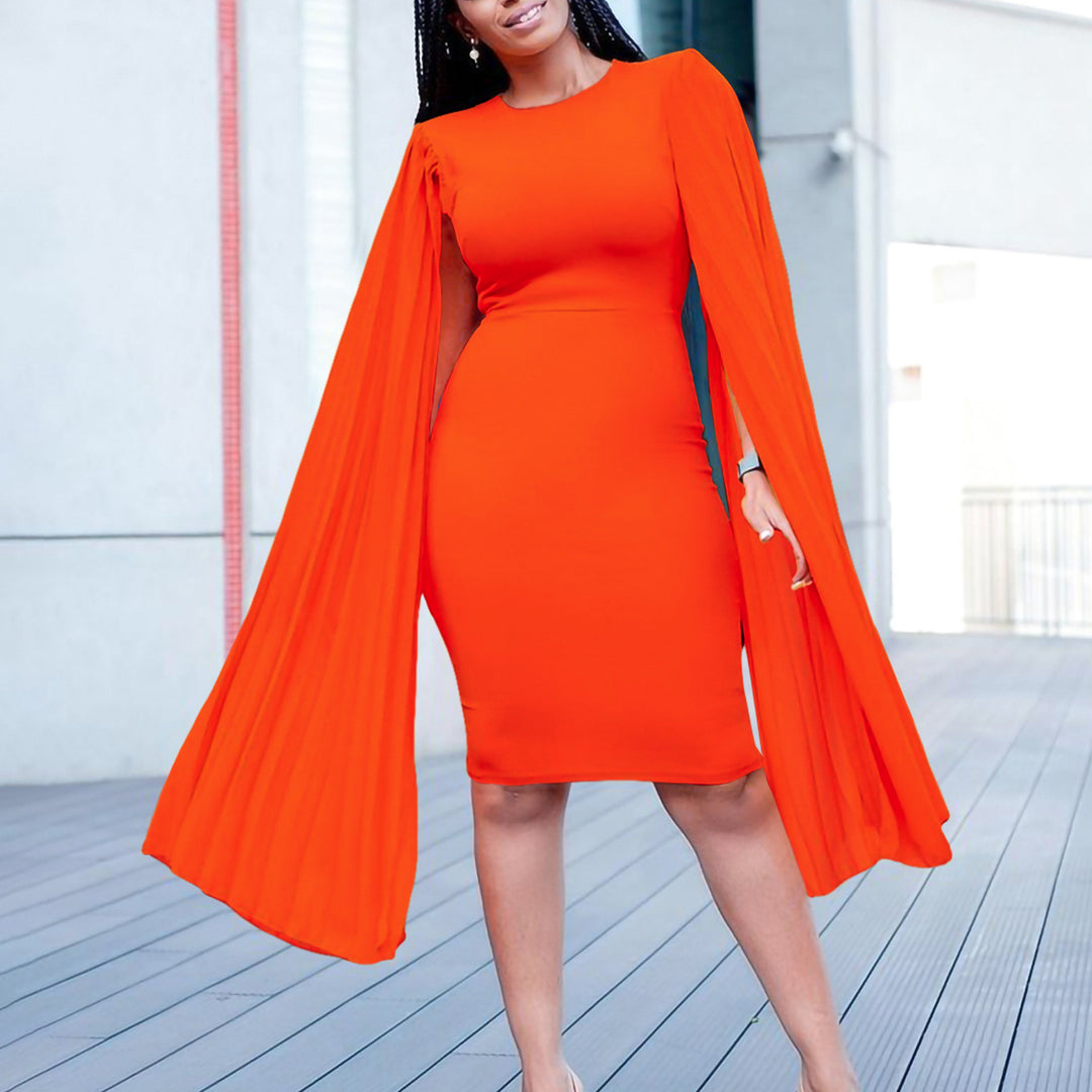 Damen Etui-Kleid mit dramatischen Plisseefaltenärmeln und elegantem Schnitt Drune
