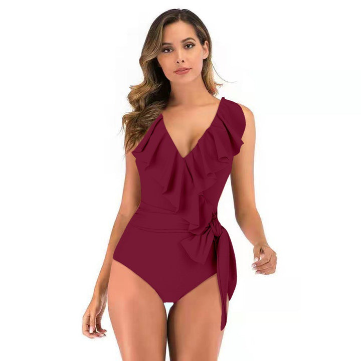 Damen Einteiliger Badeanzug mit raffinierten Rüschendetails und eleganter Schleife Drune
