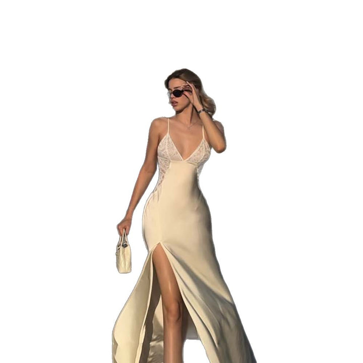 Damen Elegantes Maxikleid mit Spitzenbesatz Drune
