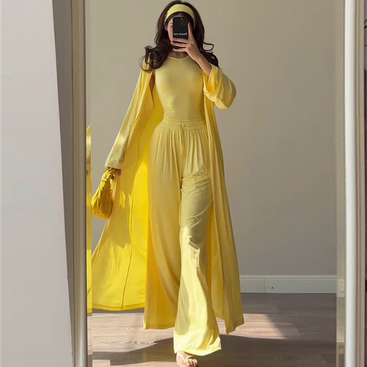 Damen Loungewear-Kombination mit fließendem Kimono und bequemer Hose Drune
