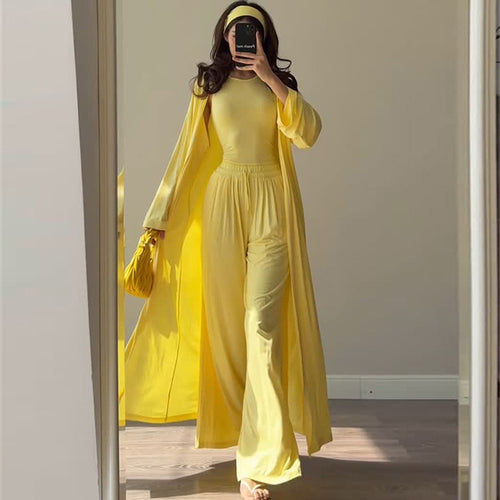 Damen Loungewear-Kombination mit fließendem Kimono und bequemer Hose Drune