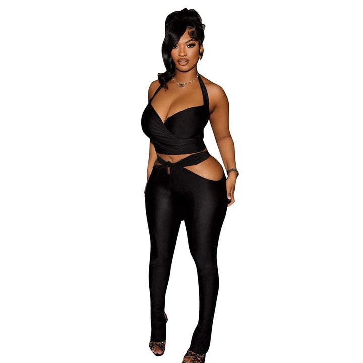Damen Elegantes Outfit mit figurbetonter Hose und verführerischem Top Drune