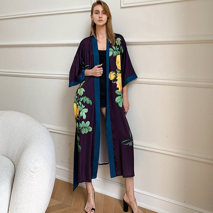 Damen Kimono-Robe mit zartem Blumenmuster und fließendem Schnitt Drune
