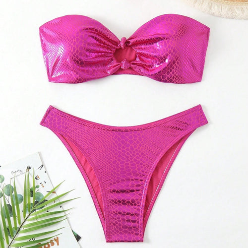 Damen Bandeau-Bikini mit hochglänzendem Schlangenmuster Drune