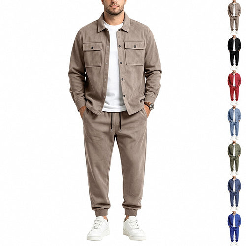 Herren Modernes Overshirt- und Jogginghosen-Set aus Mikrofleece mit Brustklappen Drune