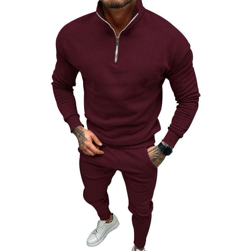 Herren nan athletisches Lounge-Set aus French Terry mit Halbzip-Stehkragen und konischer Jogginghose Drune
