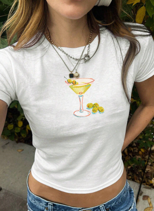 Damen Kurzarm T-Shirt mit aufgedrucktem Lippenmotiv Drune