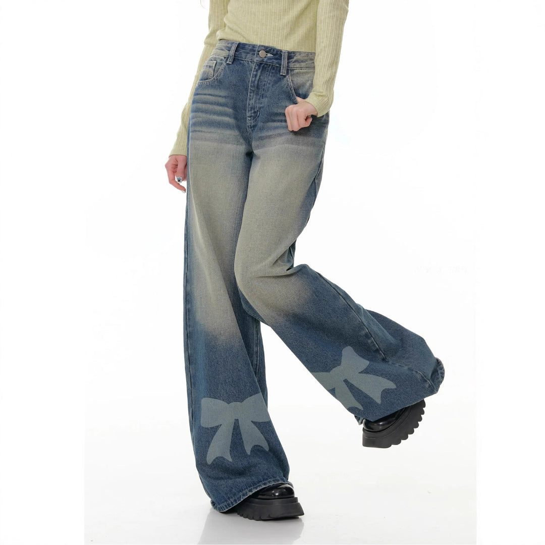 Damen Weite Denim-Hose mit aufregenden Schleifendetails Drune