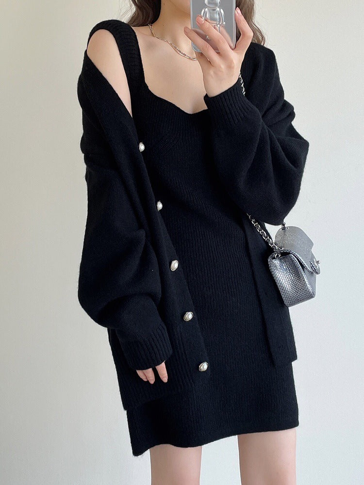 Damen Strickkleid mit offener Strickjacke Drune