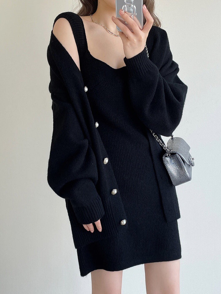 Damen Strickkleid mit offener Strickjacke Drune