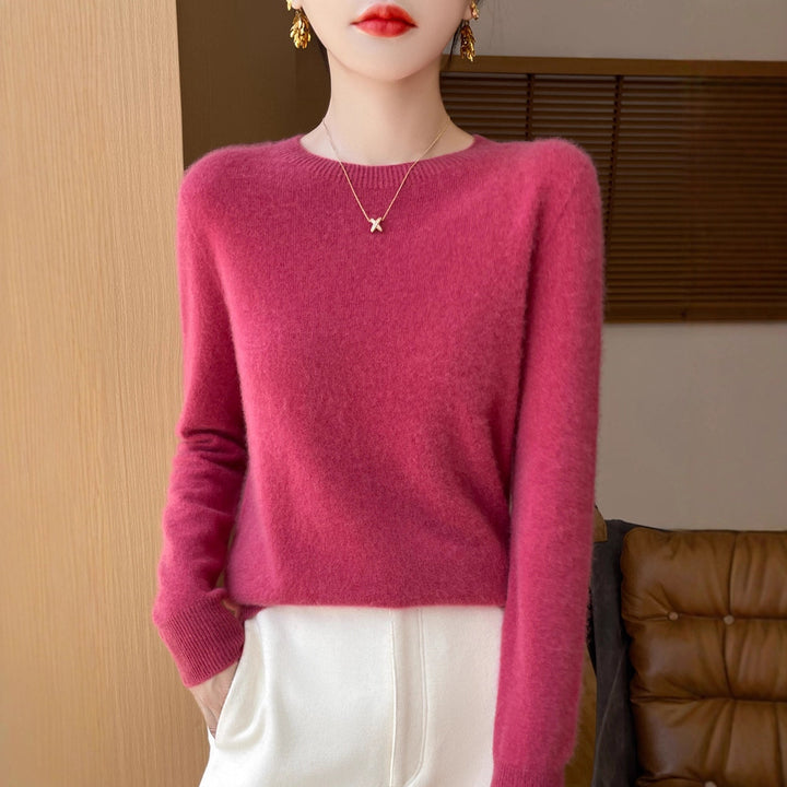 Damen Weicher Mohair‑Optik Rundhals‑Pullover mit feinem Rippsaum und leichter Oversize‑Passform Drune