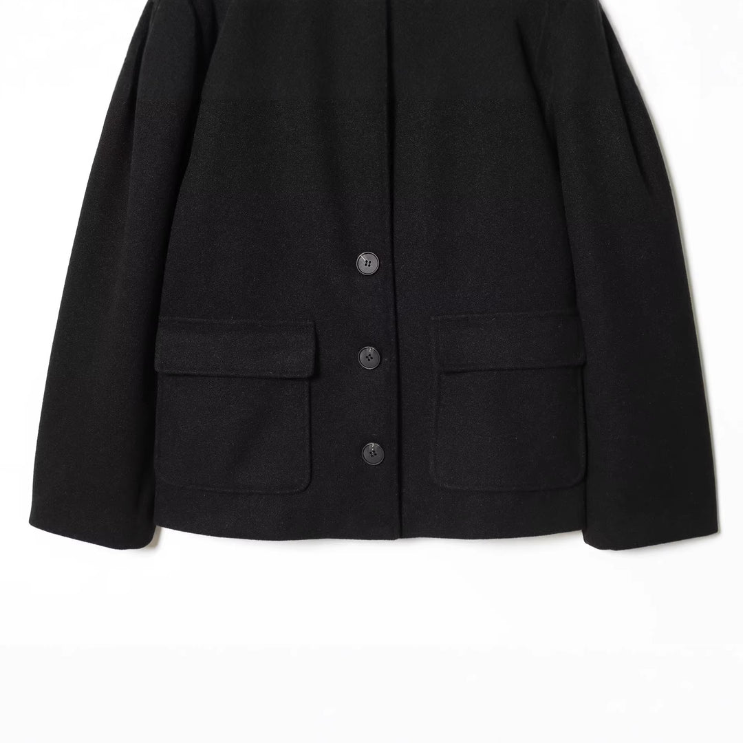 Damen Kurze Boxy-Wollmix-Jacke mit Stehkragen und aufgesetzten Pattentaschen Drune