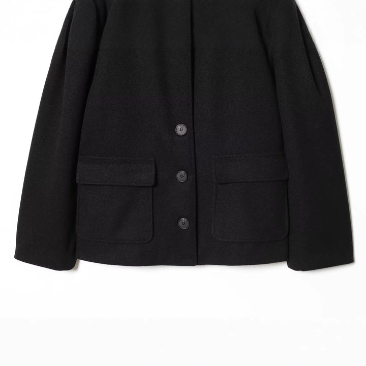 Damen Kurze Boxy-Wollmix-Jacke mit Stehkragen und aufgesetzten Pattentaschen Drune