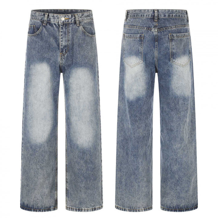 Damen Highwaist Weite-Jeans im Wide‑Leg-Schnitt mit Used‑Effekt und heller Kniebleiche Drune