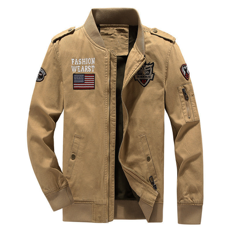 Herren Baumwoll-Canvas Bomberjacke im Field-Stil mit Badge‑Applikationen und Ärmeltasche Drune
