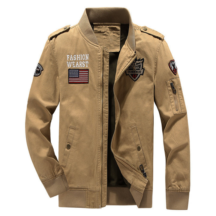 Herren Baumwoll-Canvas Bomberjacke im Field-Stil mit Badge‑Applikationen und Ärmeltasche Drune