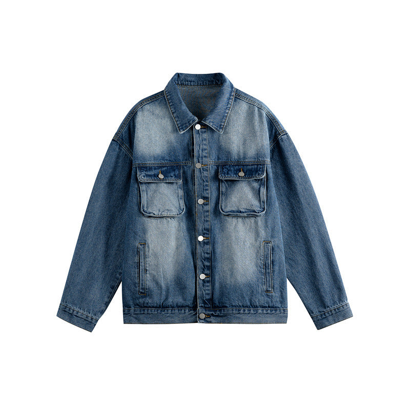 Herren Oversize-Jeansjacke mit Used-Waschung, aufgesetzten Brusttaschen und Knopfverschluss Drune