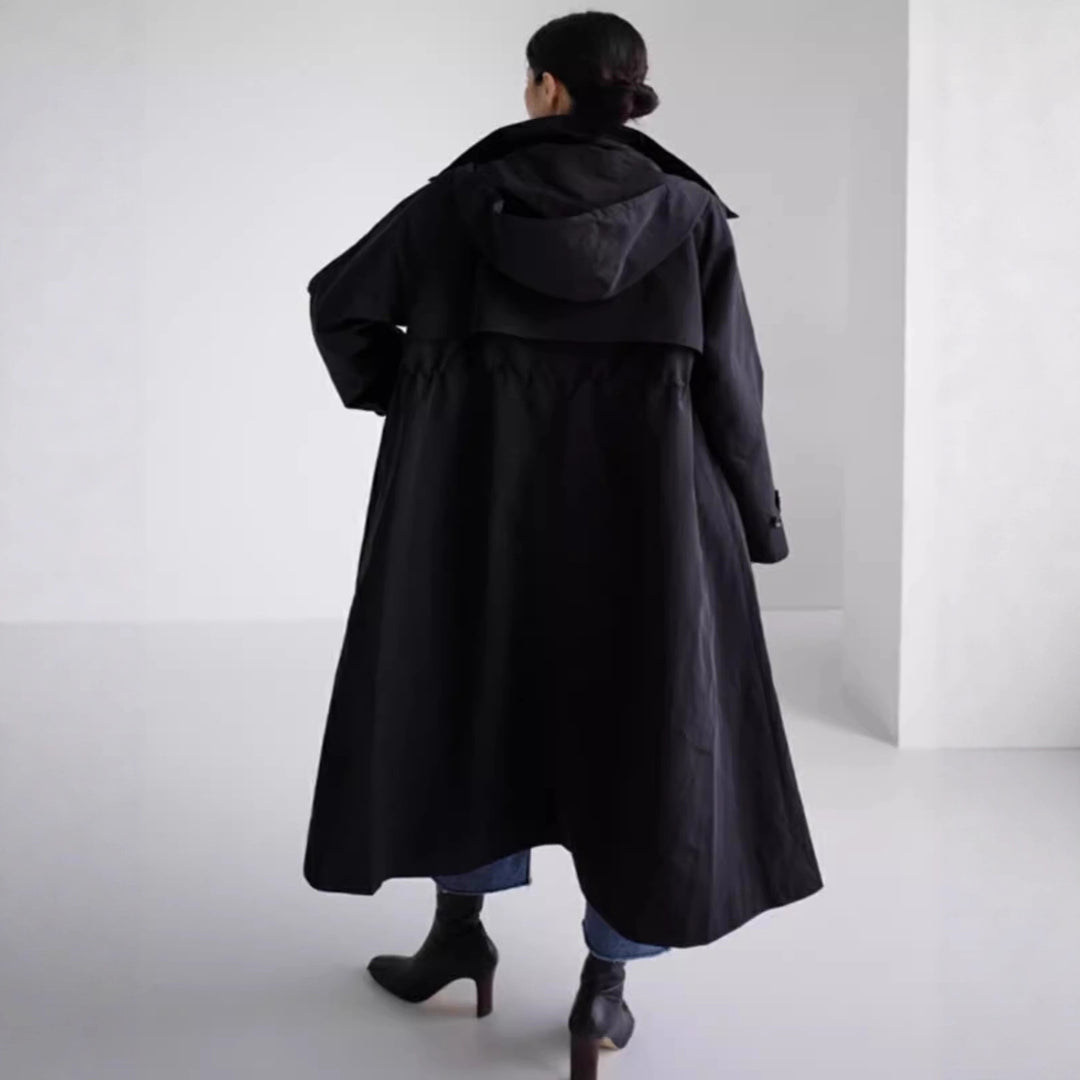 Damen Oversize-Longregenmantel mit Kapuze, wasserabweisendem GewDrunee und weitem A-Linien-Schnitt Drune