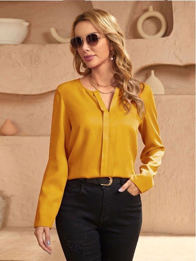 Drune | Damen Satinbluse Imitation Seide Shirt