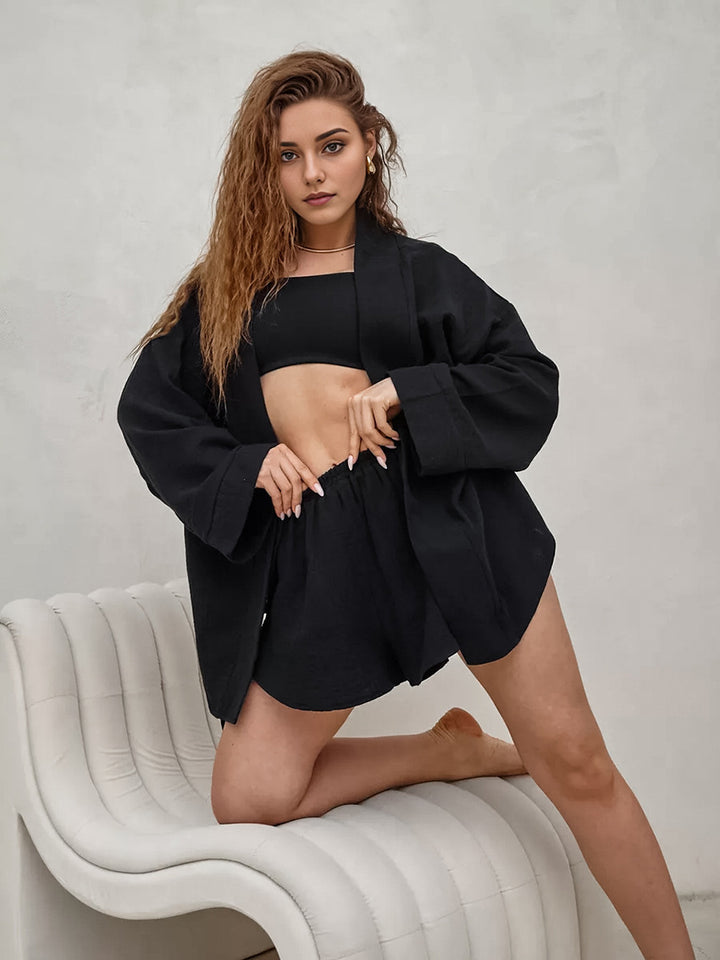Damen Lässiges Set aus luftiger Bluse und Shorts Drune